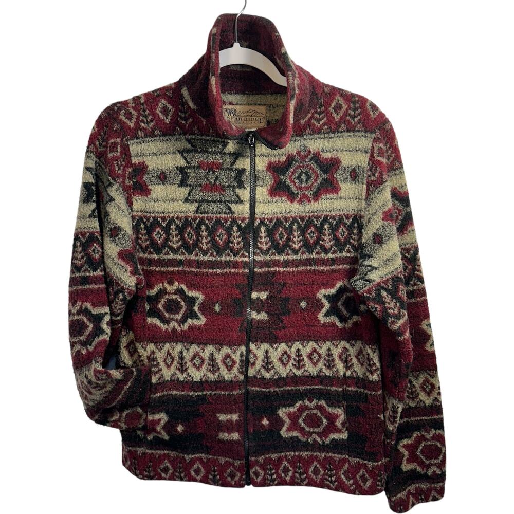 Bear Ridge Outfitters Wool Blend Fleece Full Zip Jacket Womens M Aztec Western